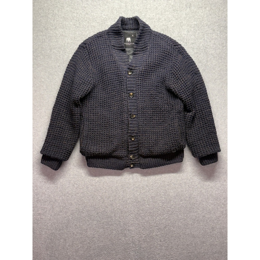 American Stitch Mens XL Waffle Knit Quilted Lined Cardigan Sweater Navy Blue